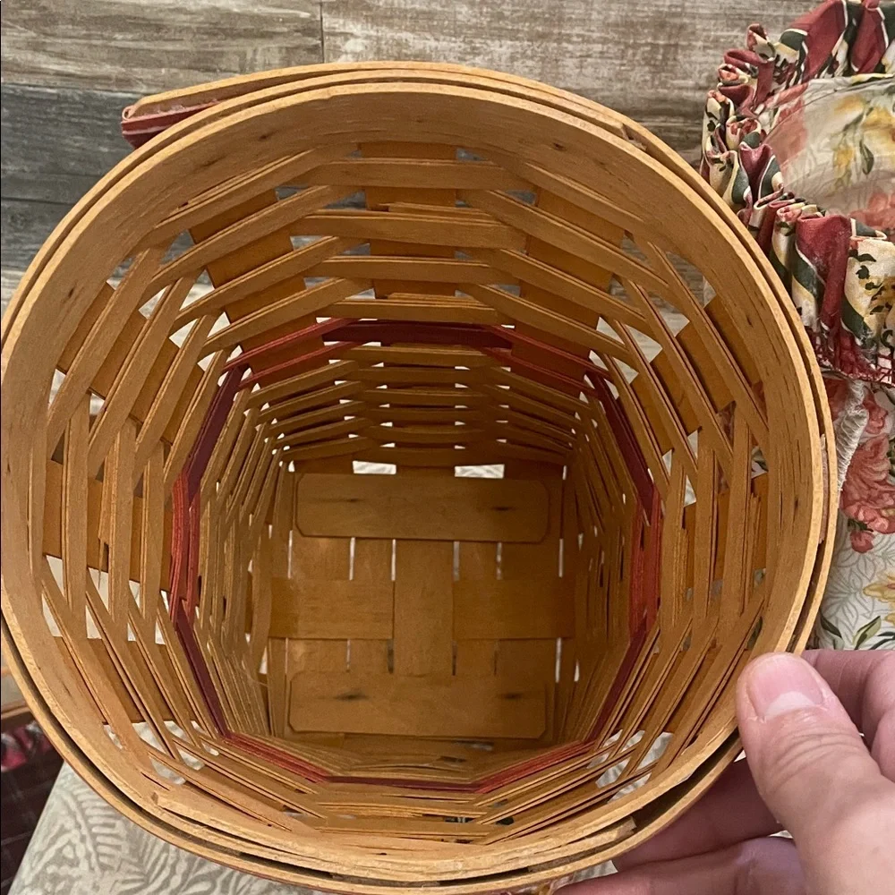 Longaberger Snapdragons flower Basket with Red Trim floral liner and protector.
